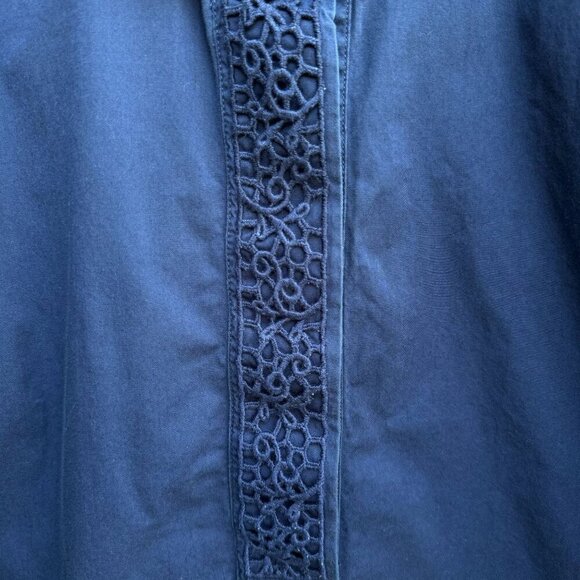 Vintage Womens Navy Blue Long Sleeve Hidden Buttons Lace Crochet Detail Shirt - Picture 3 of 8
